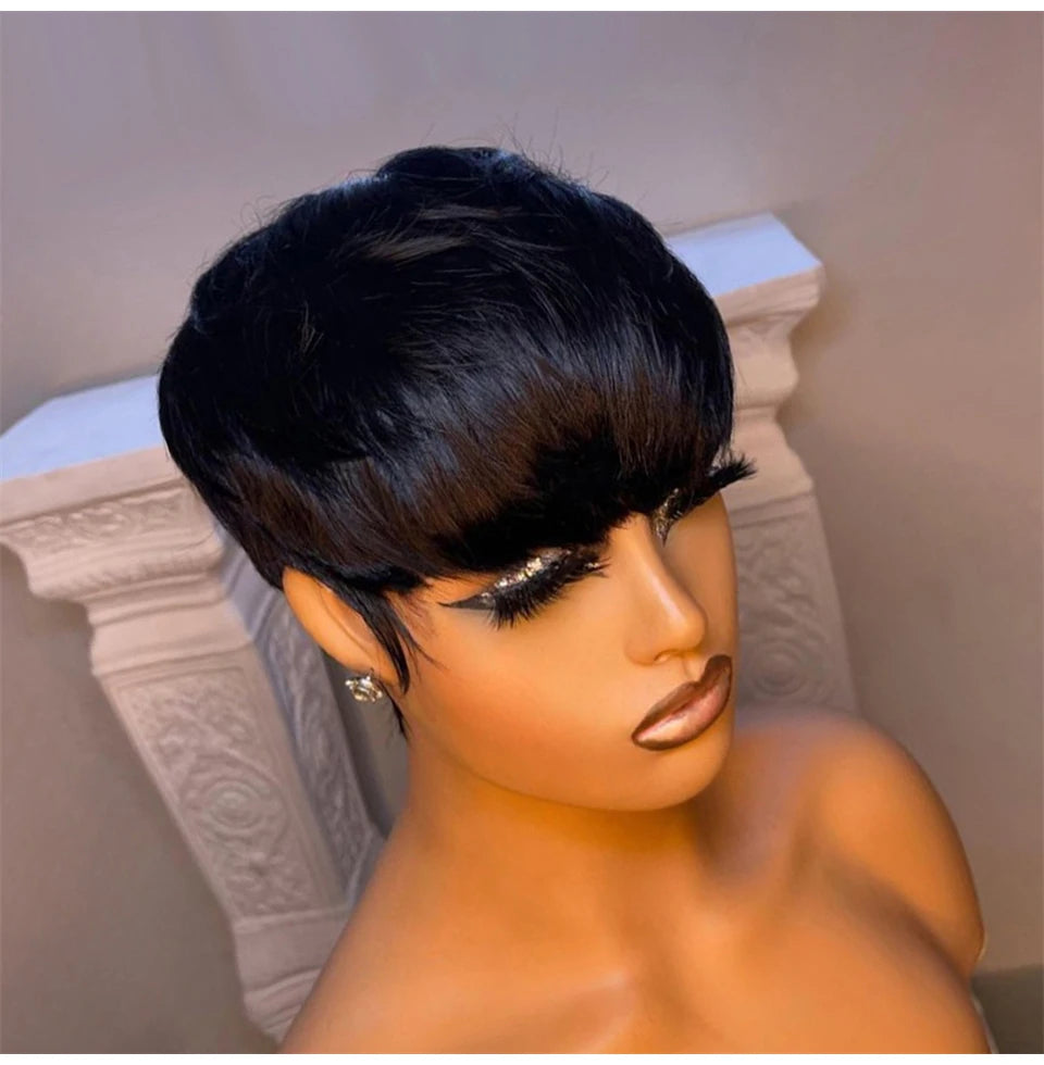 Short Straight Human Hair Bob Wig With Bangs For Women