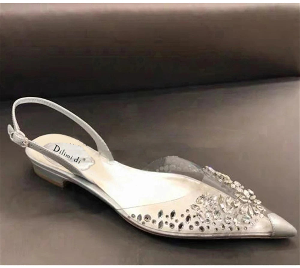 Rhinestone Pointed Toe Transparent Sandals for Women