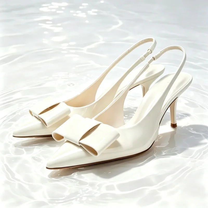 Elegant Bow Patent Leather Slingback Heels for Women