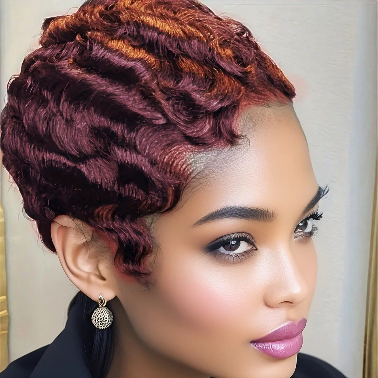 Short Finger Wave Wig Brazilian Human Hair Wig For Women BrowFull Machine Wig Pixie Cut Wigs for Woman