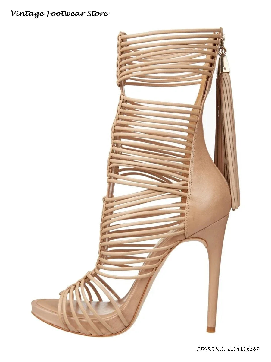 Tassel Strappy Open Toe High Heel Sandals for Women
