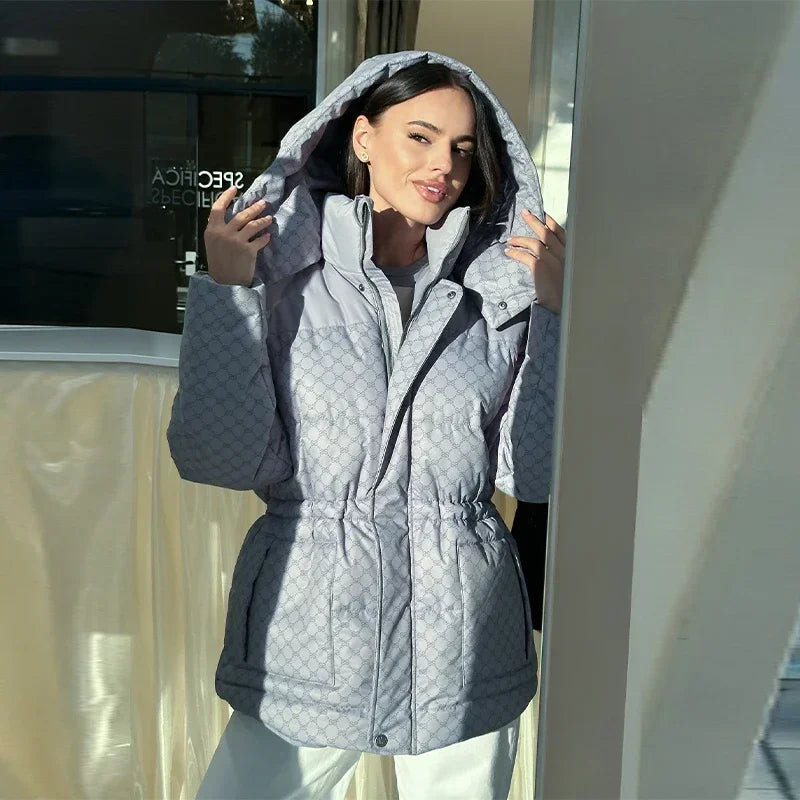 Winter Plaid Hooded Cotton-Padded Jacket for Women