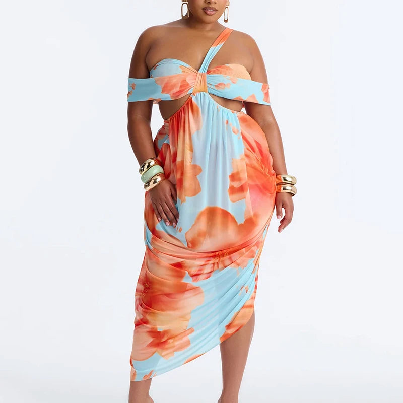 Wrap Pleated Bohemian Backless Maxi Dress for Women