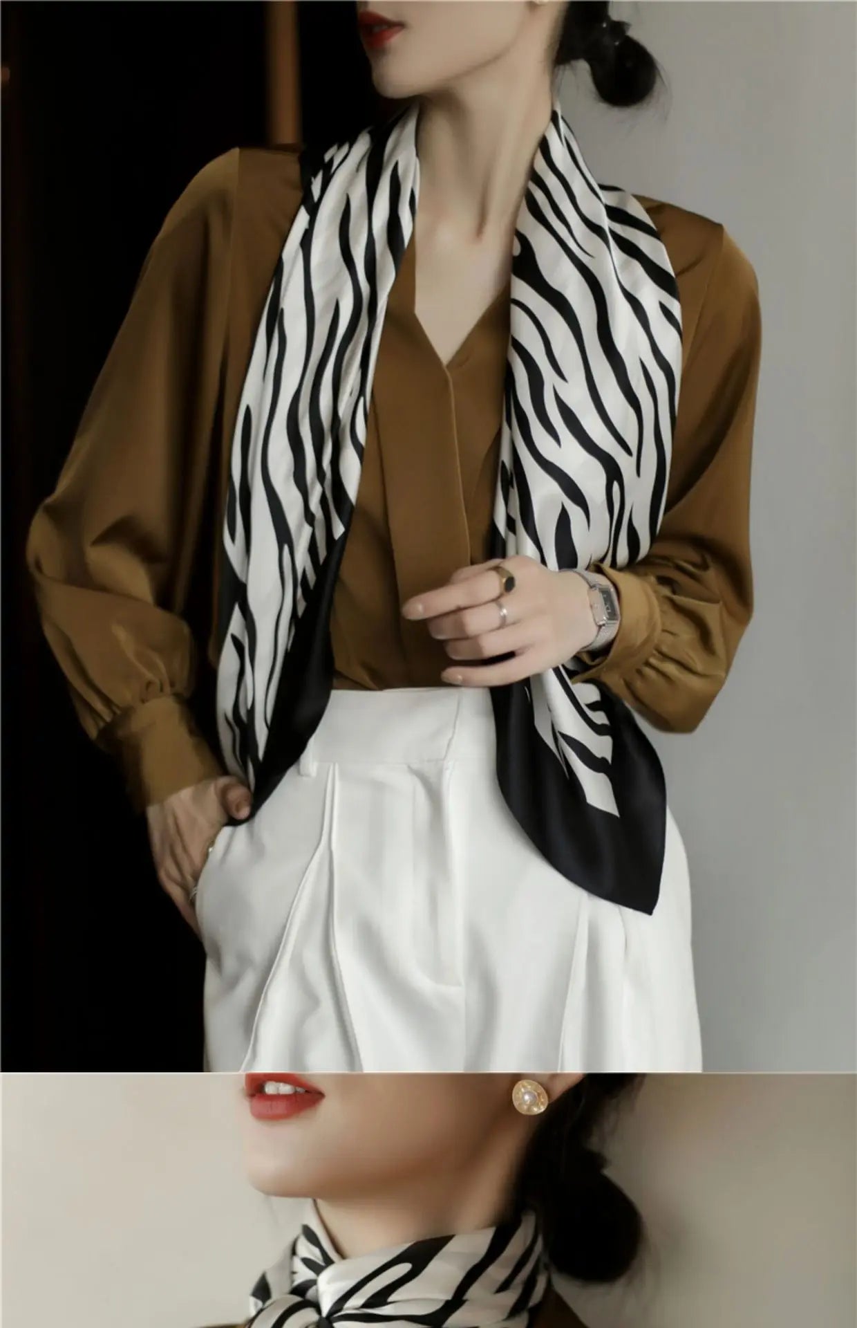 Elegant Art Gallery Style 100% Pure Silk Scarves For Women Soft Thin Striped Mulberry Silk Square Scarf Versatile For Spring Sum