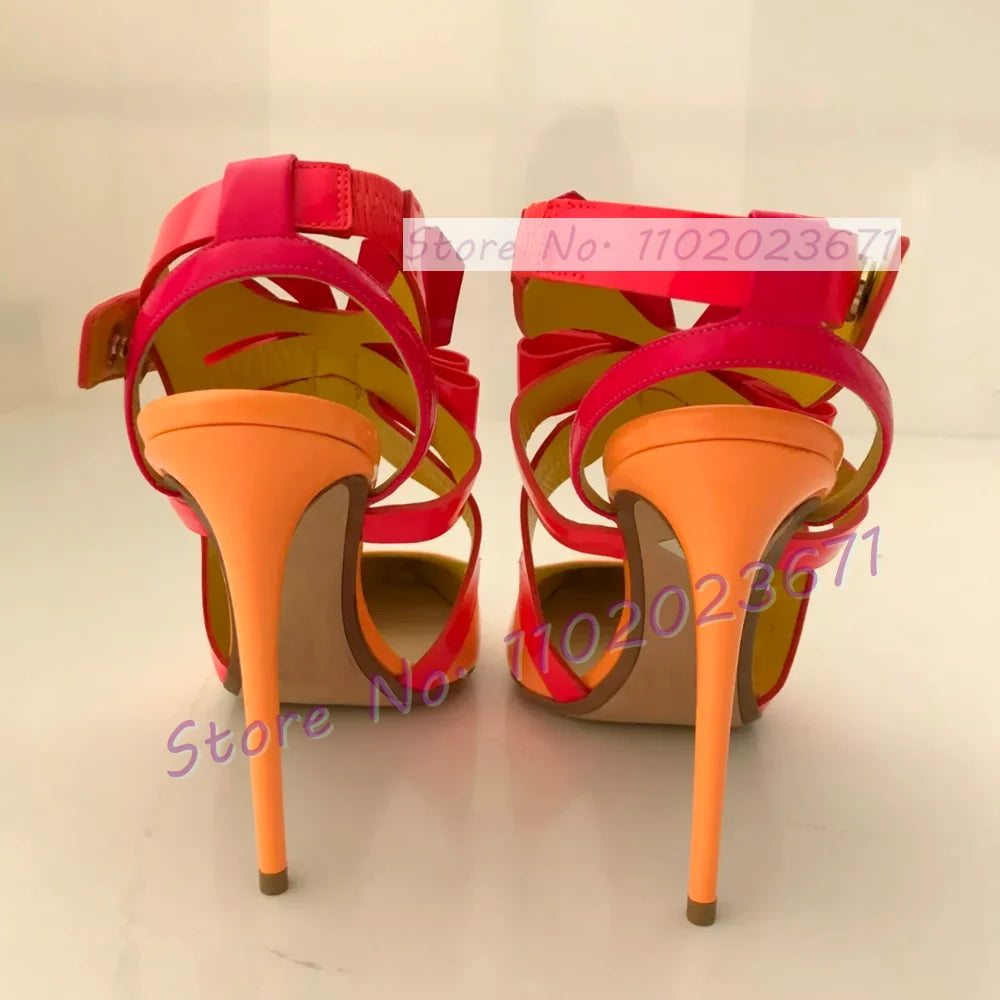 Multicolor Patent Leather Slingback Sandals Women Fashion Folding Bowknot Pointy Toe High Heels Sandals Party Chic Lovely Shoes