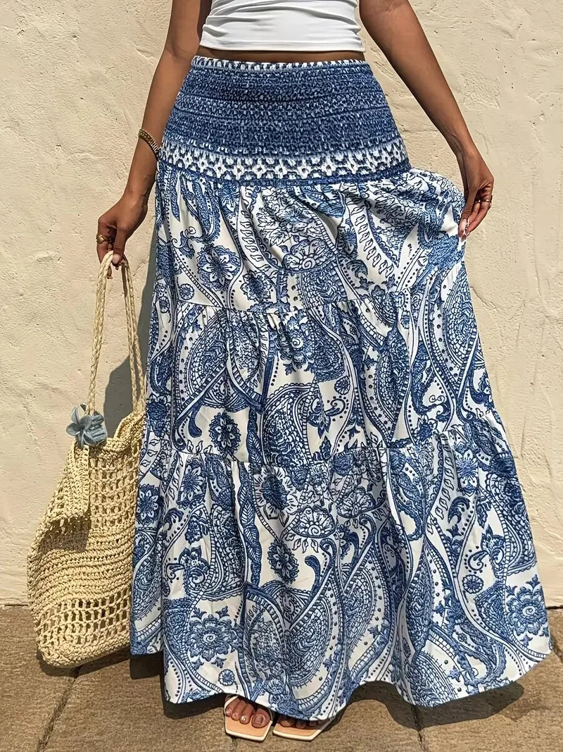 Boho Holiday Print Casual Ankle Length Maxi Skirt for Women