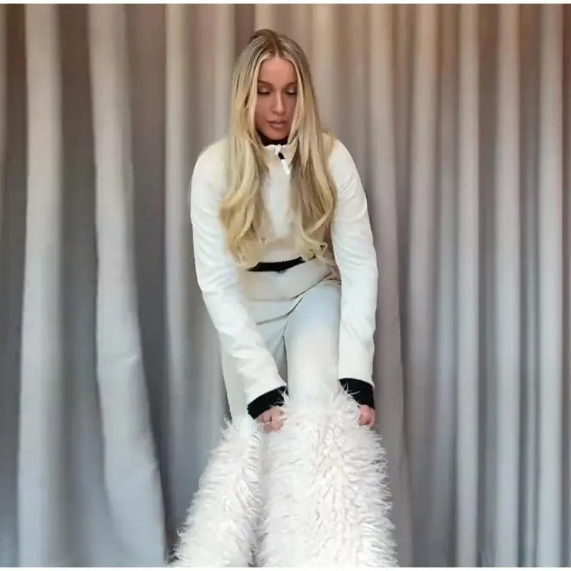 Women's Jumpsuit Loose Stand Collar Thicken Jackets Pants Sets Belt 2 Pieces Female Winter Woman Snowsuit Outfits For Outdoor