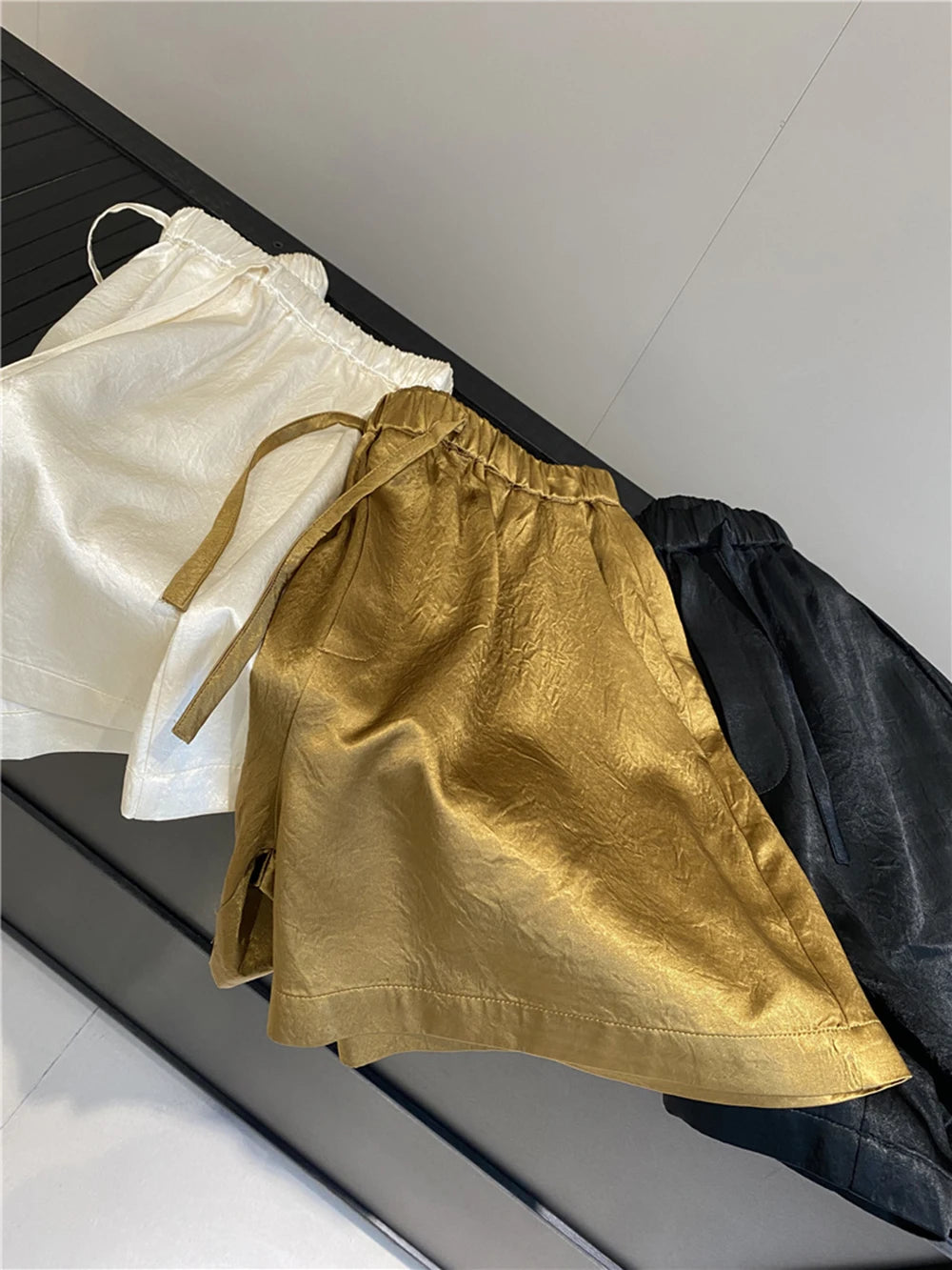 Loose Fit Elastic Waist Satin Texture Casual Shorts for Women