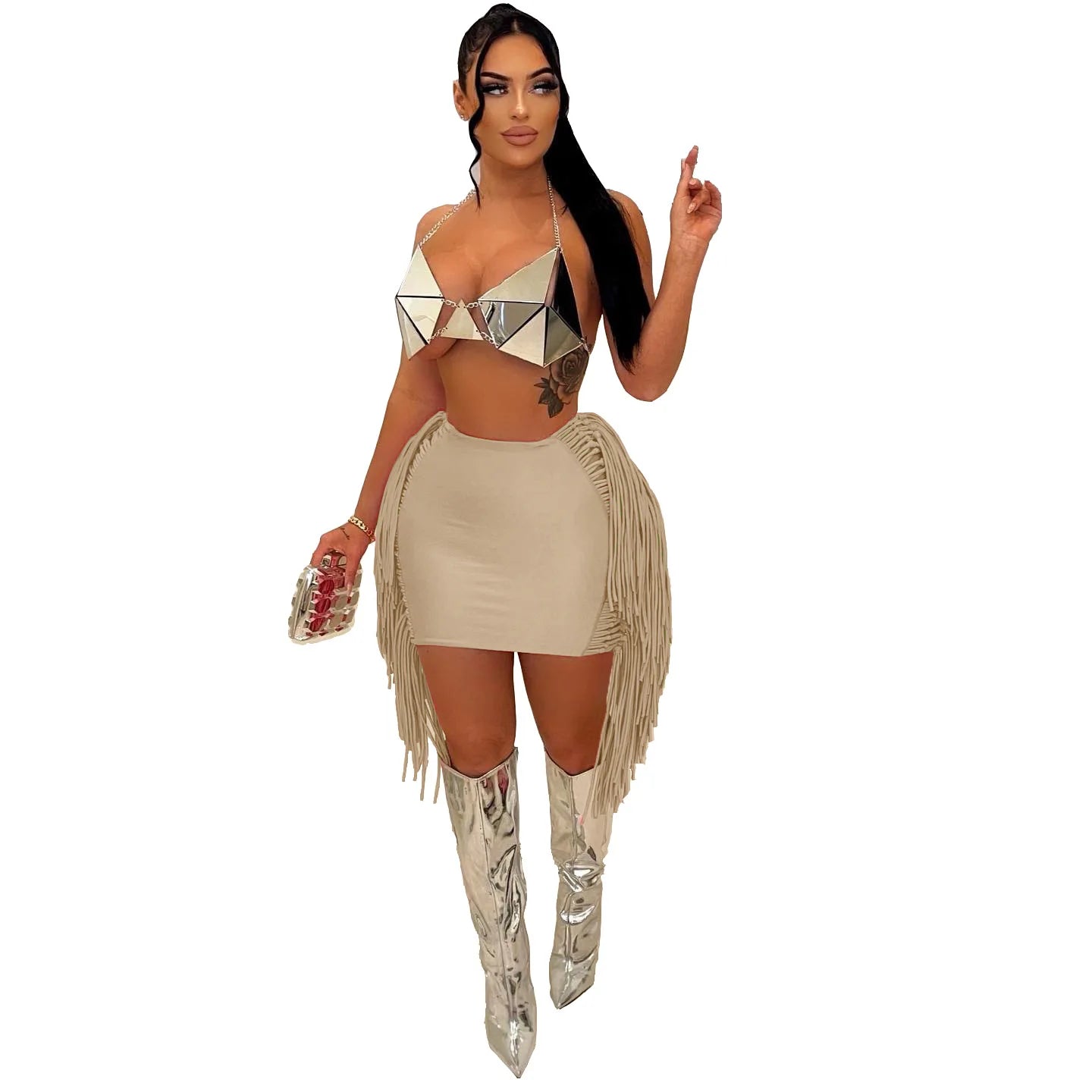 FAGADOER Sexy Tassel Bodycon Mini Skirts Party Club Outfits Women Fashion Chic Streetwear Short Birthday Holidays Skirt Solid