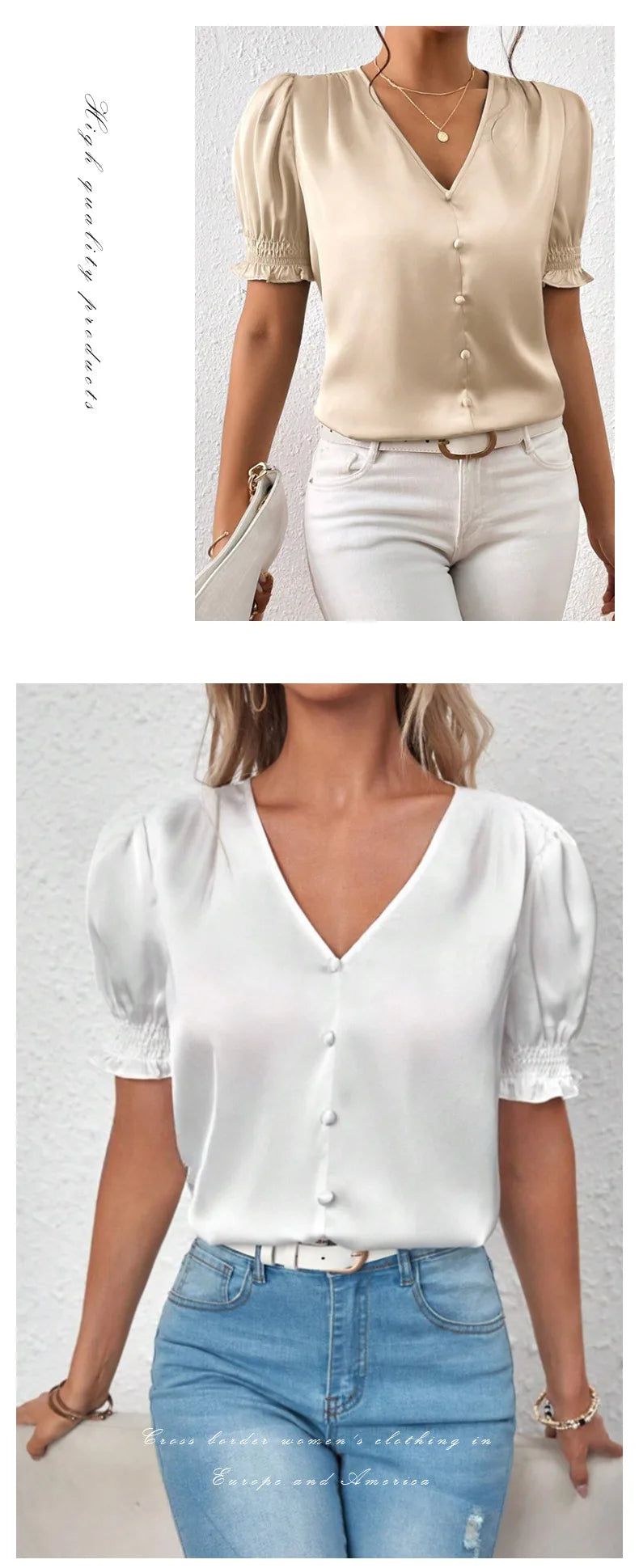 Elegant Satin Loose Fit Blouse for Women Summer Office