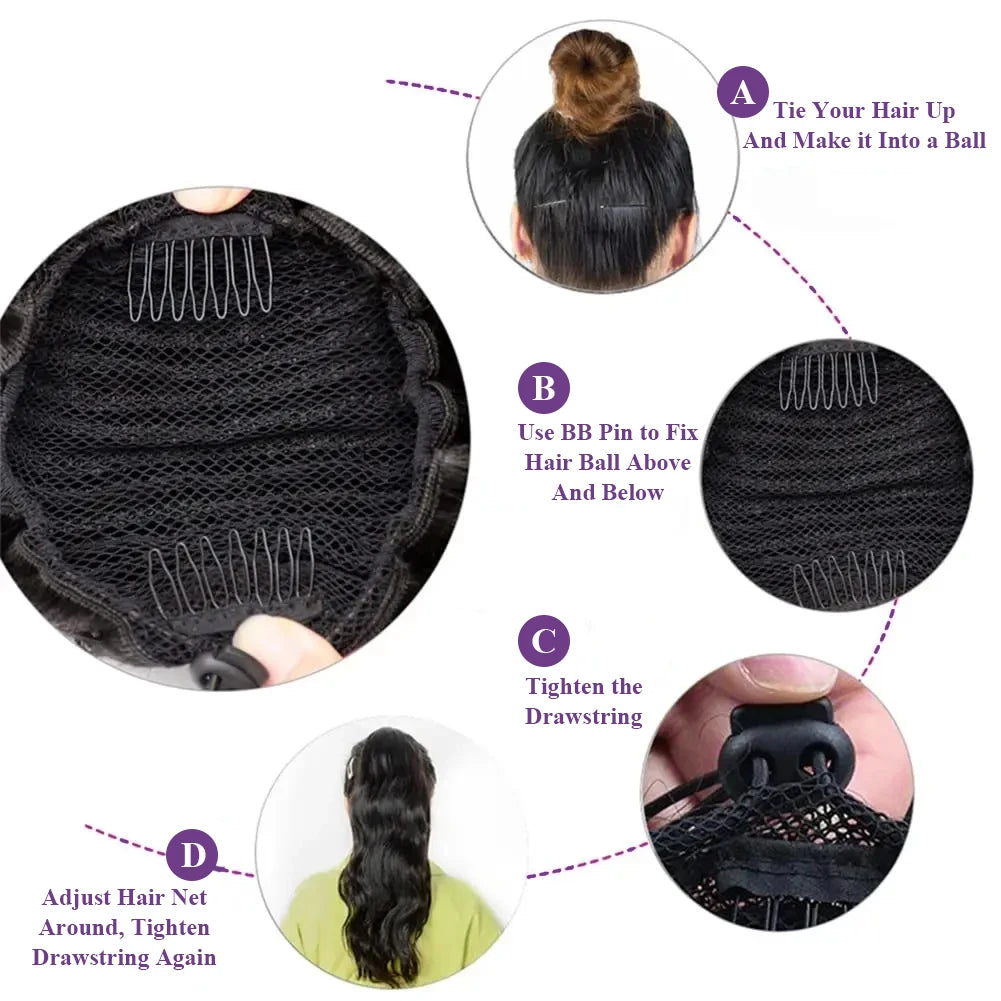 Body Wave Human Hair Drawstring Ponytail for Women