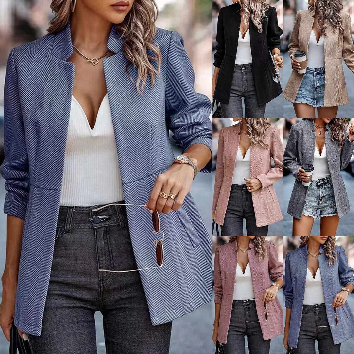 Chic French Style Long Sleeve Knit Blazer Jacket For Women