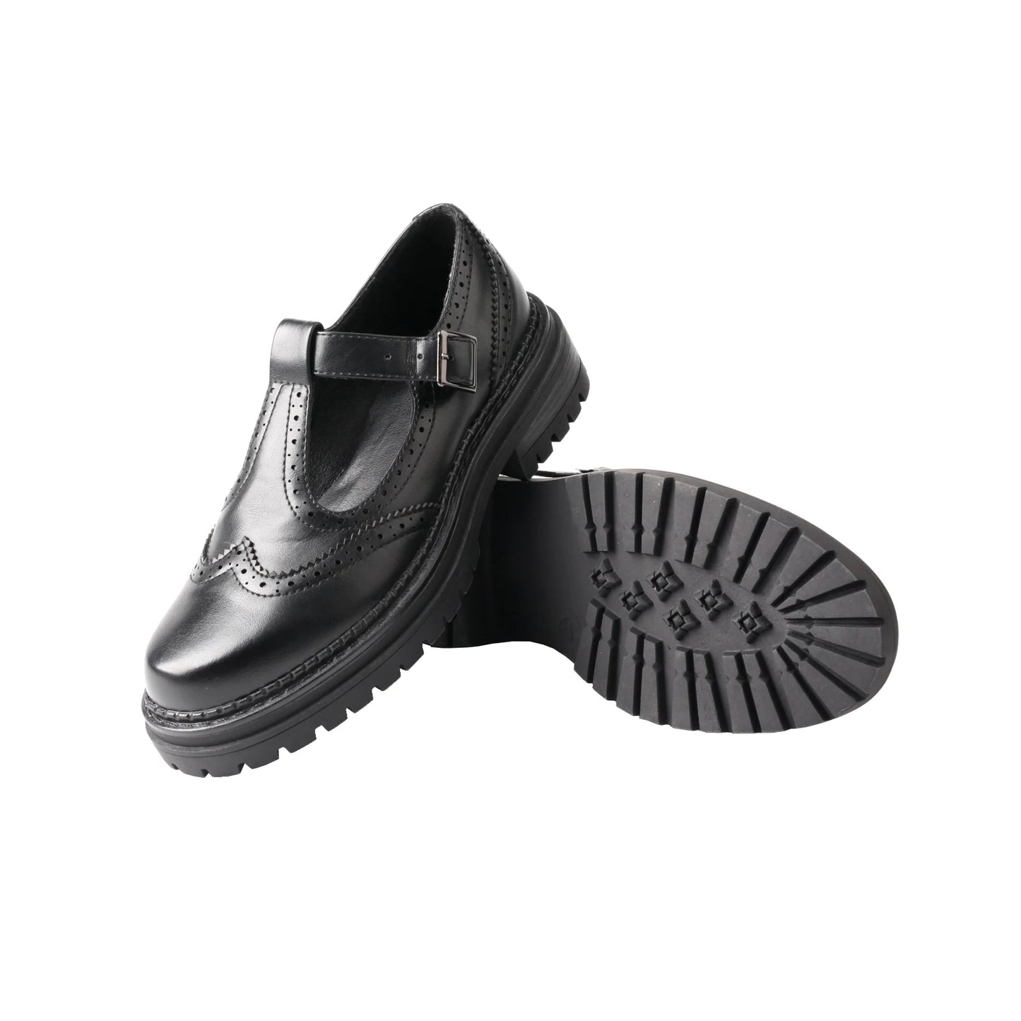 Leather Brogue Mary Jane Low Heel Shoes