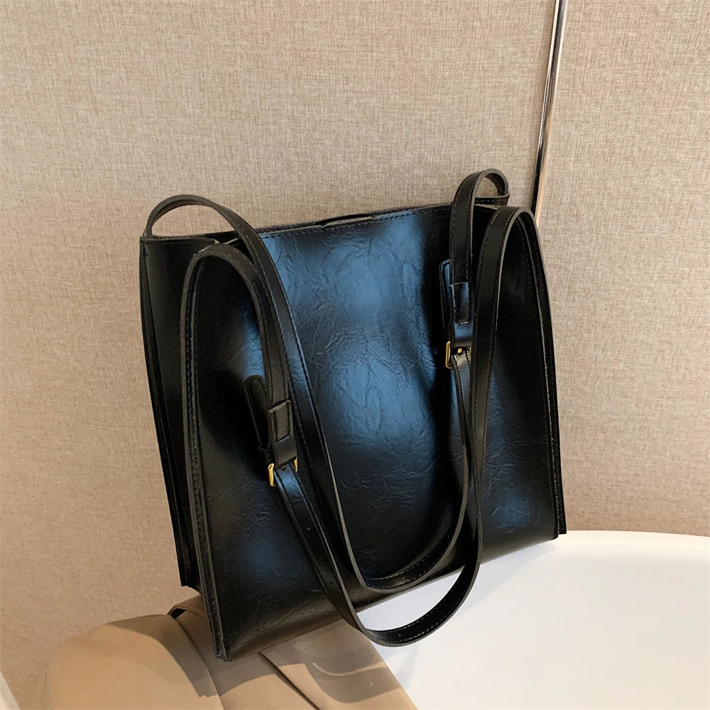 Genuine Shiny Leather Large Capacity Tote Bag for Women