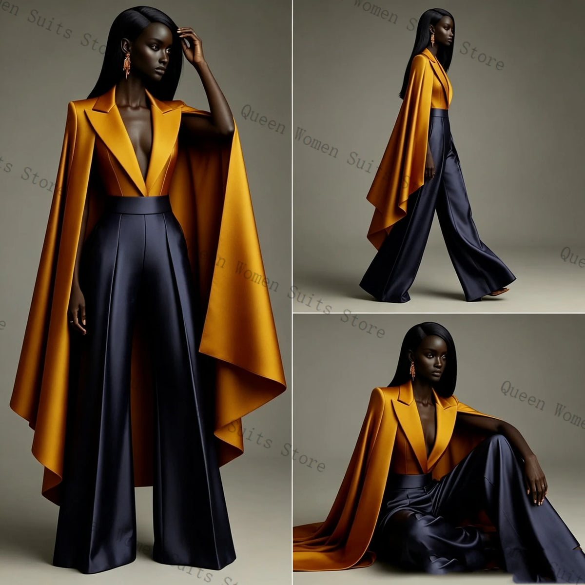 Elegant Dual Color Wrap Blazer And Trousers Set For Women