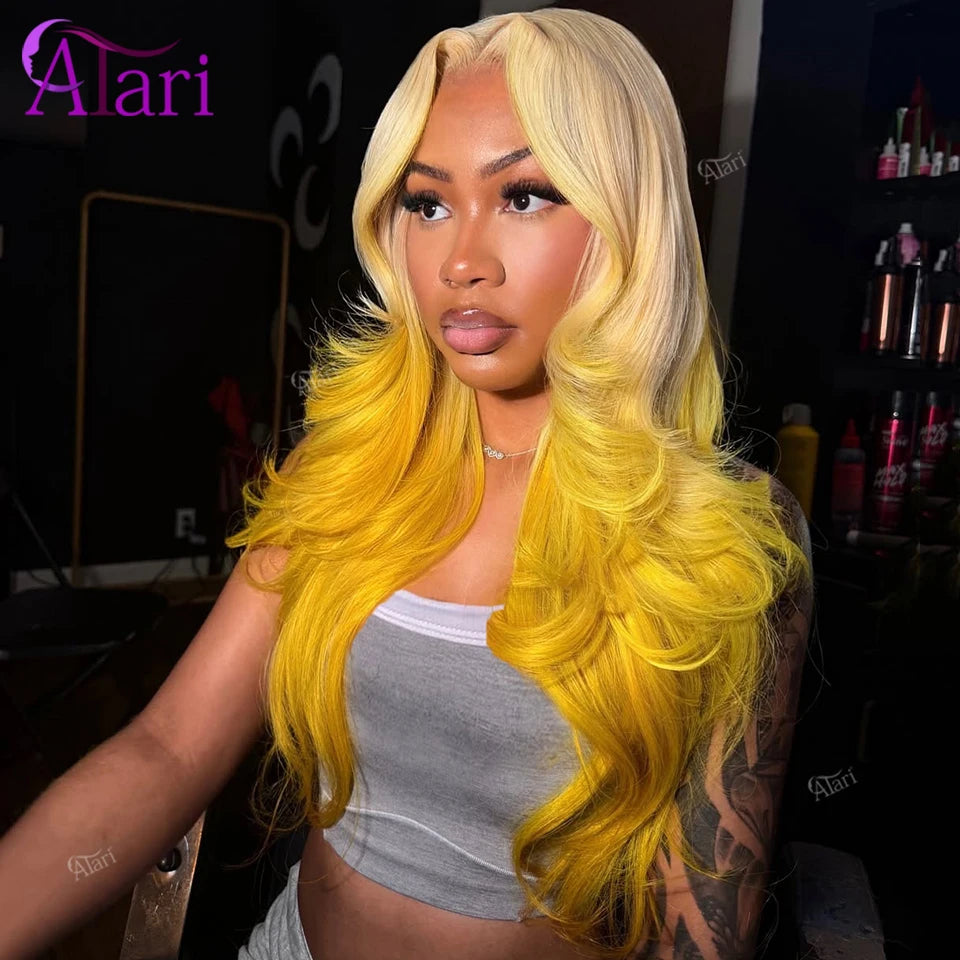 Ombre Yellow Body Wave Human Hair Wig