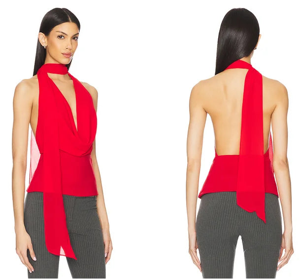 Women Tank Tops Solid Color Deep V-Neck Cowl Neck Halter Neck Casual Vests Summer Sleeveless Tops Streetwear