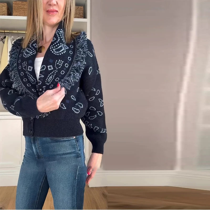 Ethnic Tassel Women 's Sweater Knitted V-neck Bandage Thicken Full Sleeve Jumper For Woman Winter Woman Coats Jacket Knitwear