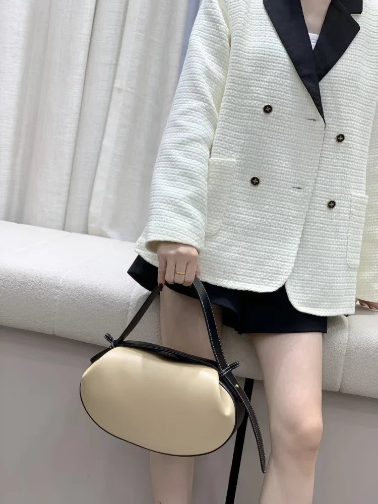 Circular Three-dimensional Bowling Bag For Women Fashion Leather Ruched Top Handle Handbags Casual Shoulder Crossbody Bag Purses
