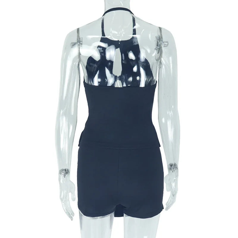 Halter Neck Bow Decoration Two Piece Set for Women