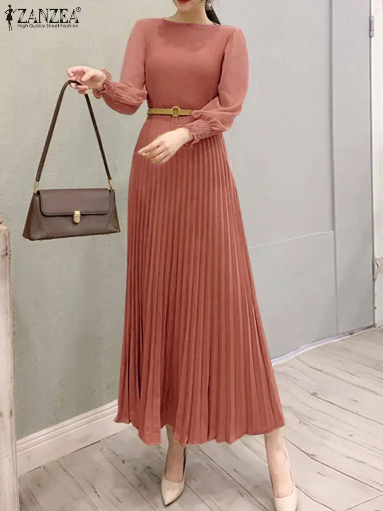 Pleated Lantern Sleeve Maxi Dress