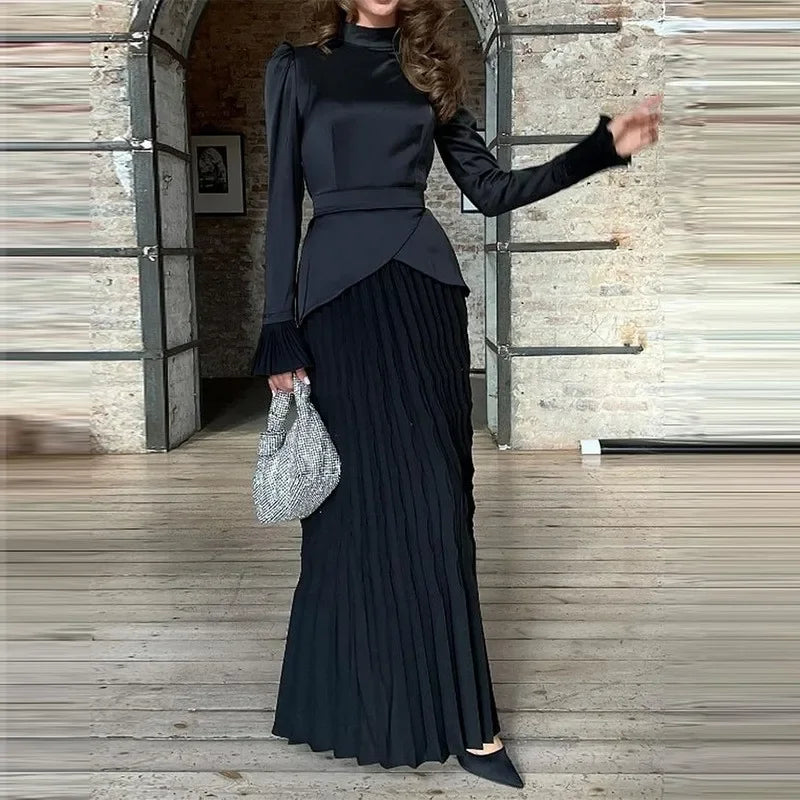 Long Sleeves Dresses Women Clothing New Round Neck Back Strap Slim Fit Dress Y2k Skirt for Female Streetwear 2024 Autumn Winter