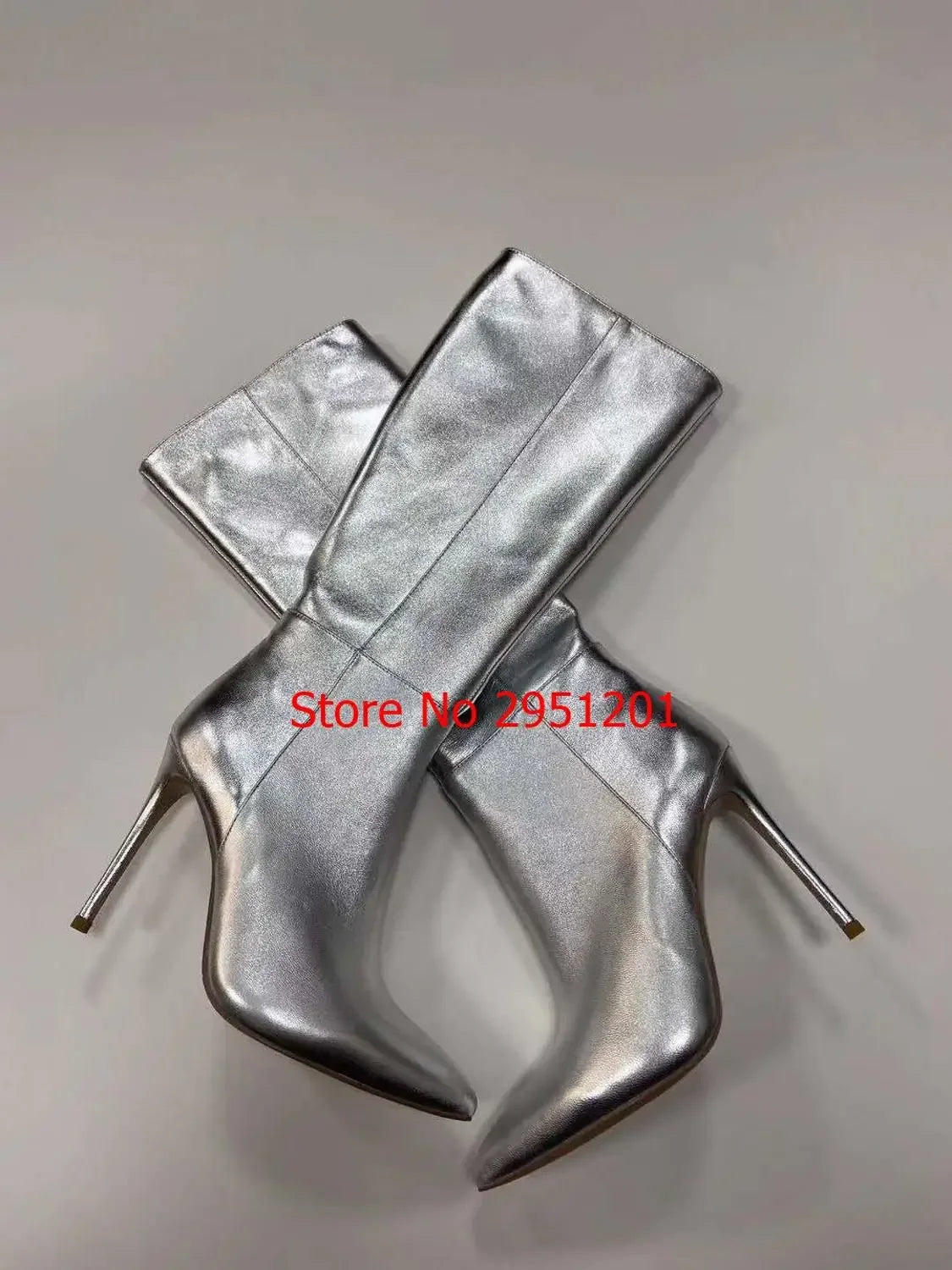 Silver Crystal Square Knee High Boots