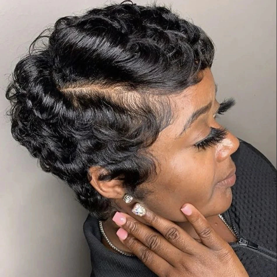 Pixie Cut Short Curly Lace Front Human Hair Wig for Women