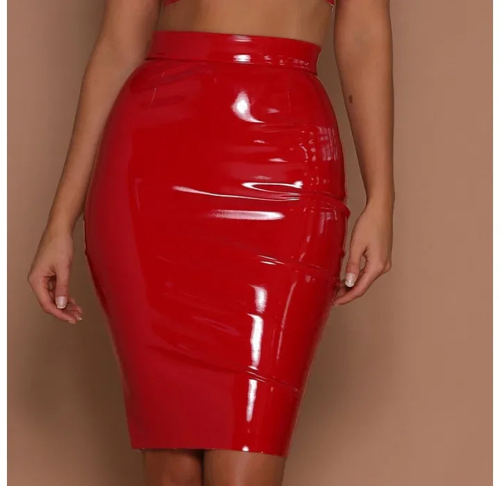 Pu Leather Covered Hip Skirt Women Summer 2025 New Fashionable Temperament Bright Face Waist Cinched Half Dress Y2k Streetwear