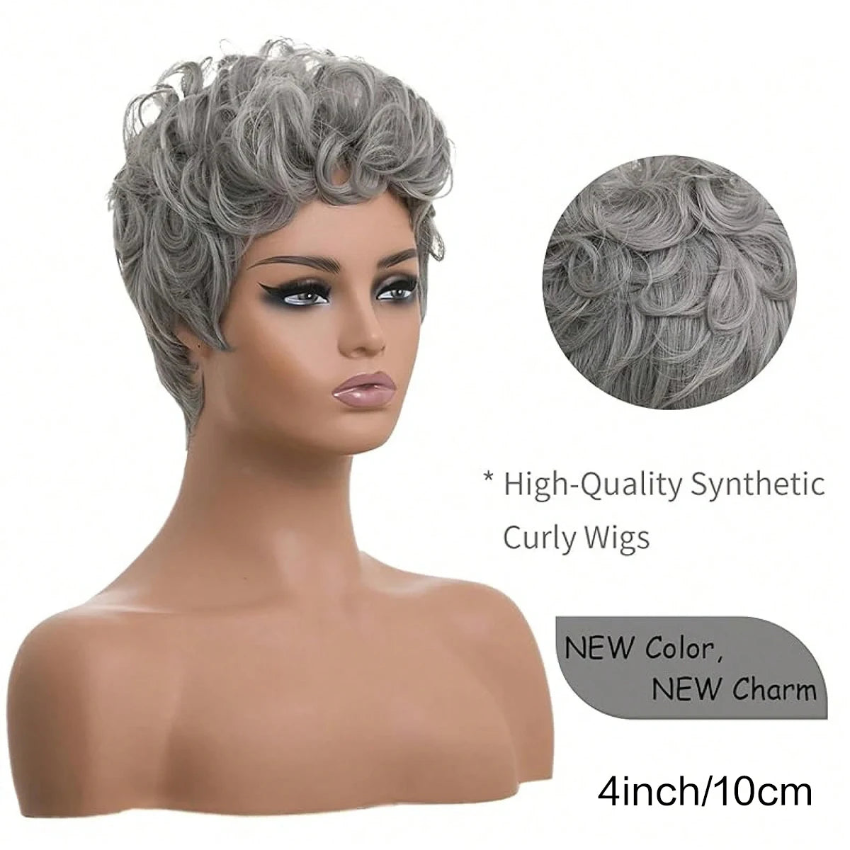 Silky Soft Natural Grey Short Curly Pixie Wig for Women