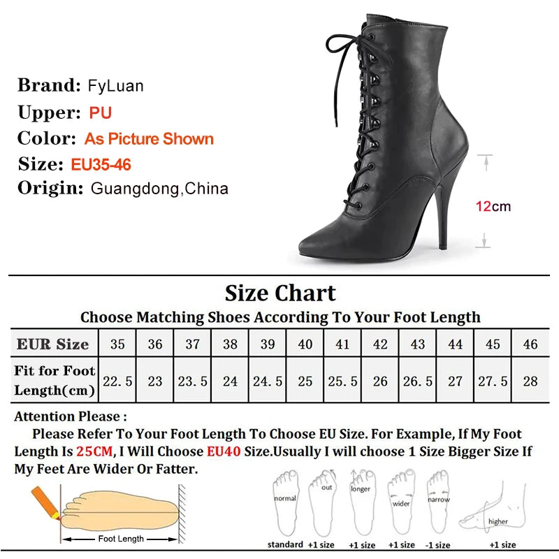 Stylish Matte Black High Heel Platform Ankle Boots for Women