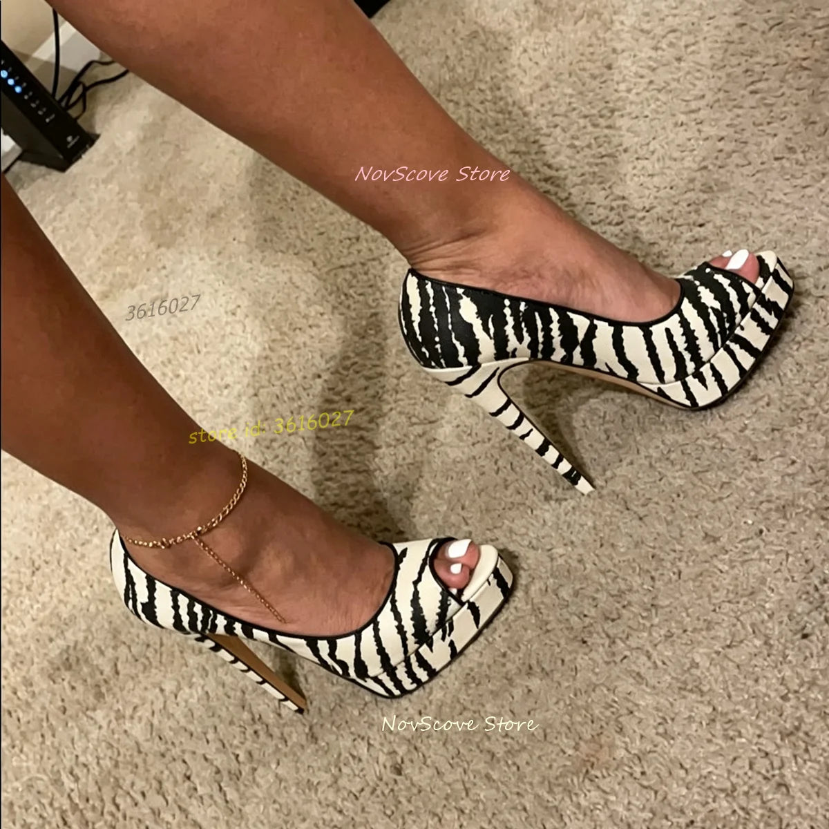 Peep Toe Zebra Print Platform Heeled Sandals For Women