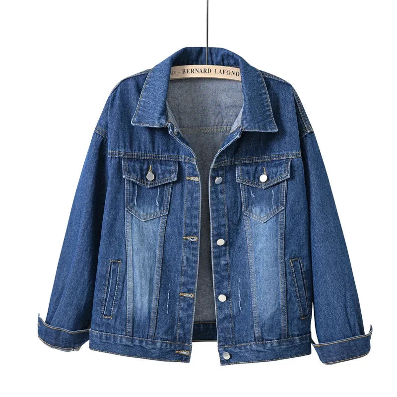 Long Sleeved Single Breasted Denim Coat with Lapel for Women