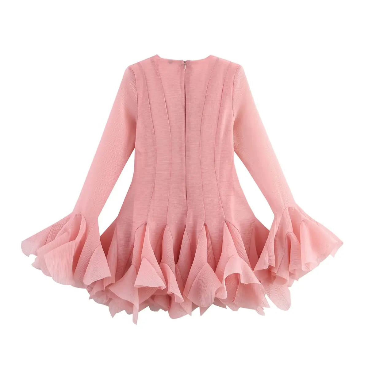 French Style Ruffle Hem Flare Sleeve Mini Dress for Women
