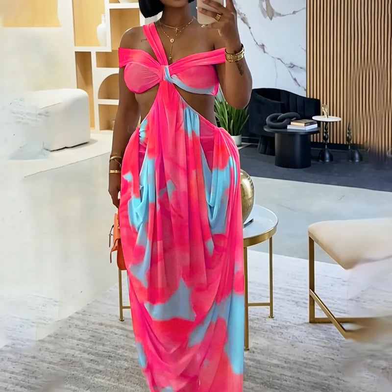 Wrap Pleated Bohemian Backless Maxi Dress for Women