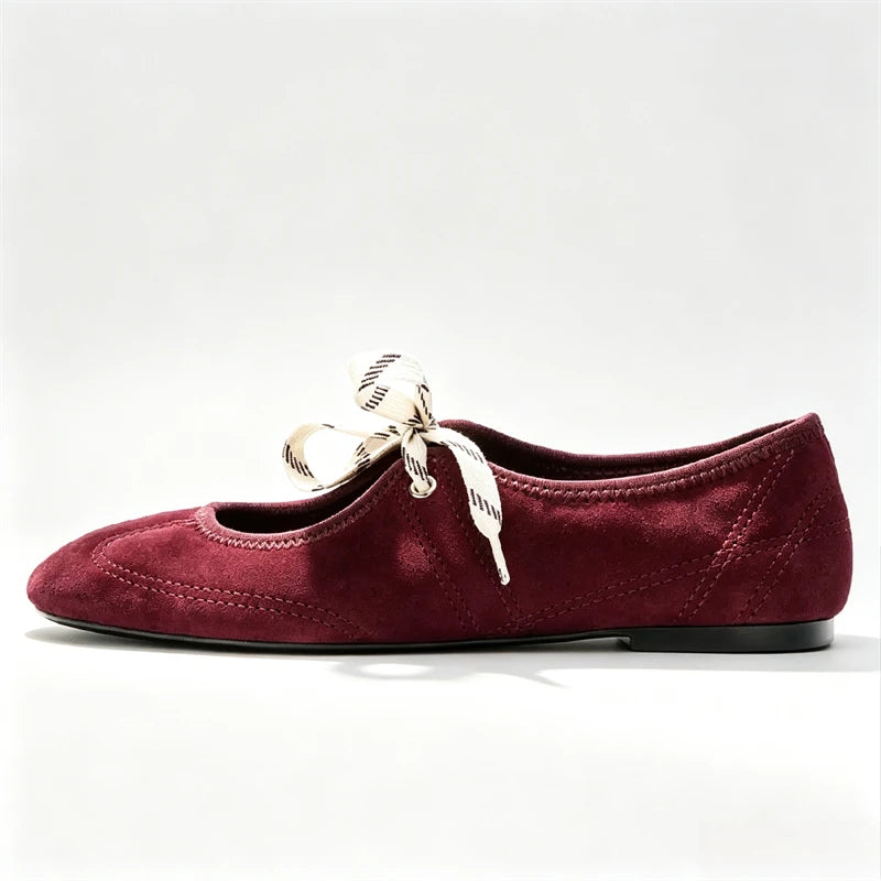Lace Up Faux Suede Mary Jane Ballet Flats for Women