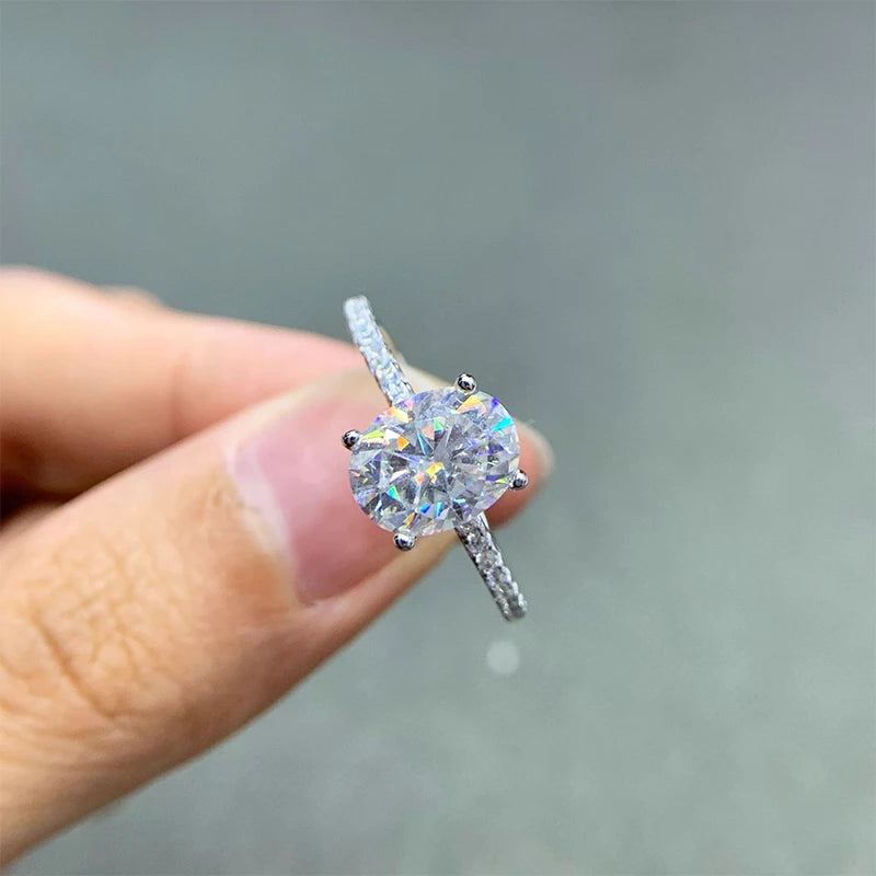 Oval Cut Moissanite Sterling Silver Engagement Ring for Women