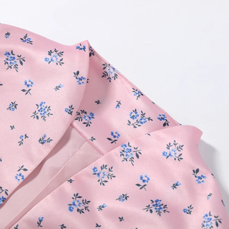 Elegant Printed Puff Sleeve Stand Collar Shirt for Women
