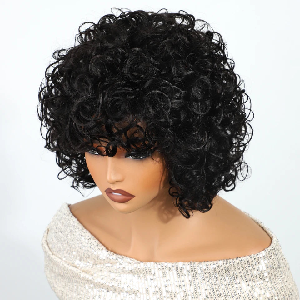 Glueless Curly Brazilian Short Human Hair Wig for Women