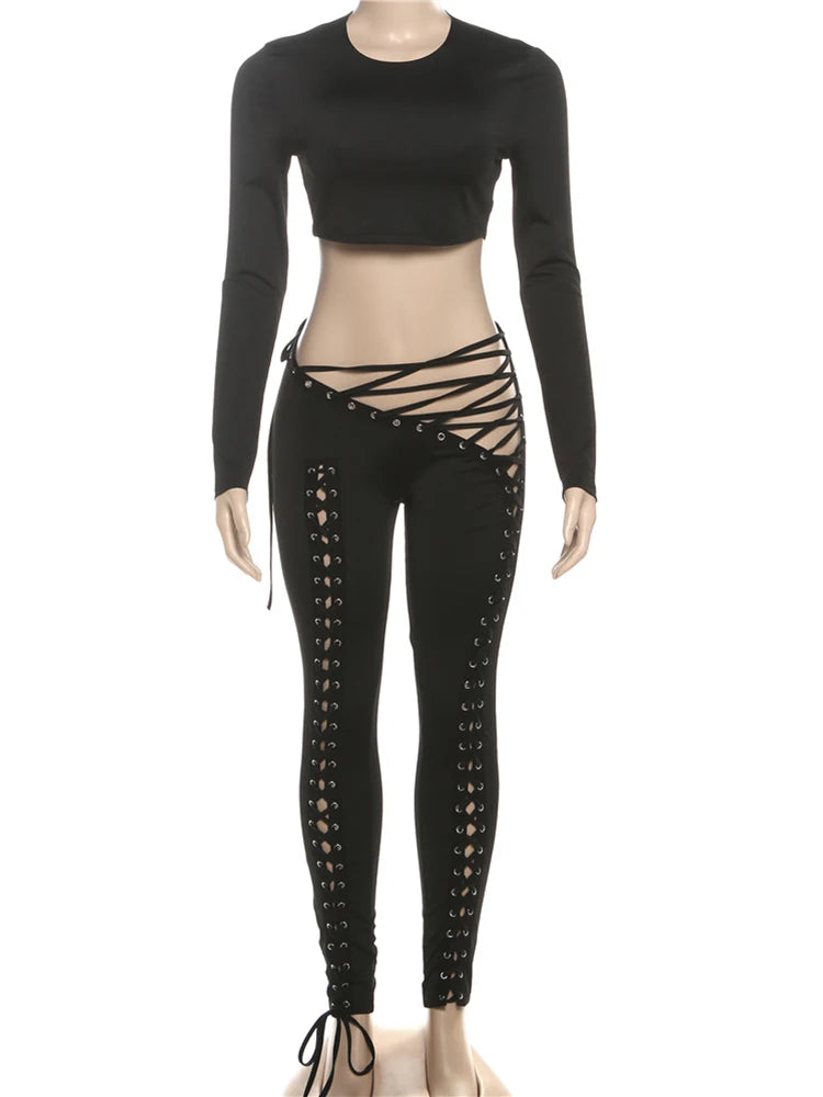 Asymmetrical Crop Top and Shirred Pants Two Piece Set for Women