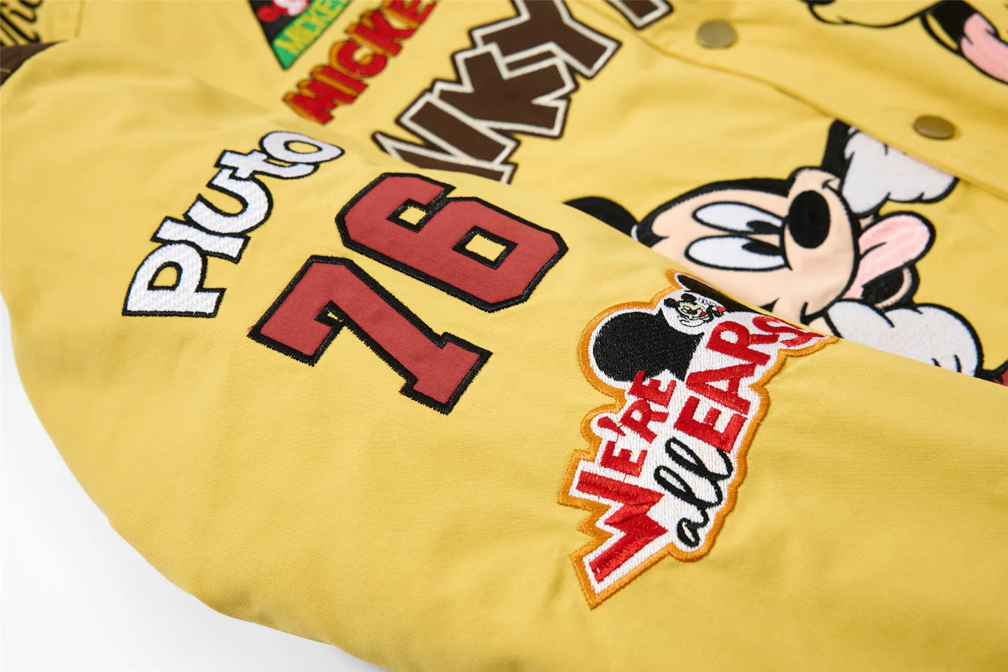 American Retro Cartoon Embroidery Patchwork Stand Collar Thickened Jacket for Men and Women Winter Loose Casual Warm Cotton Coat