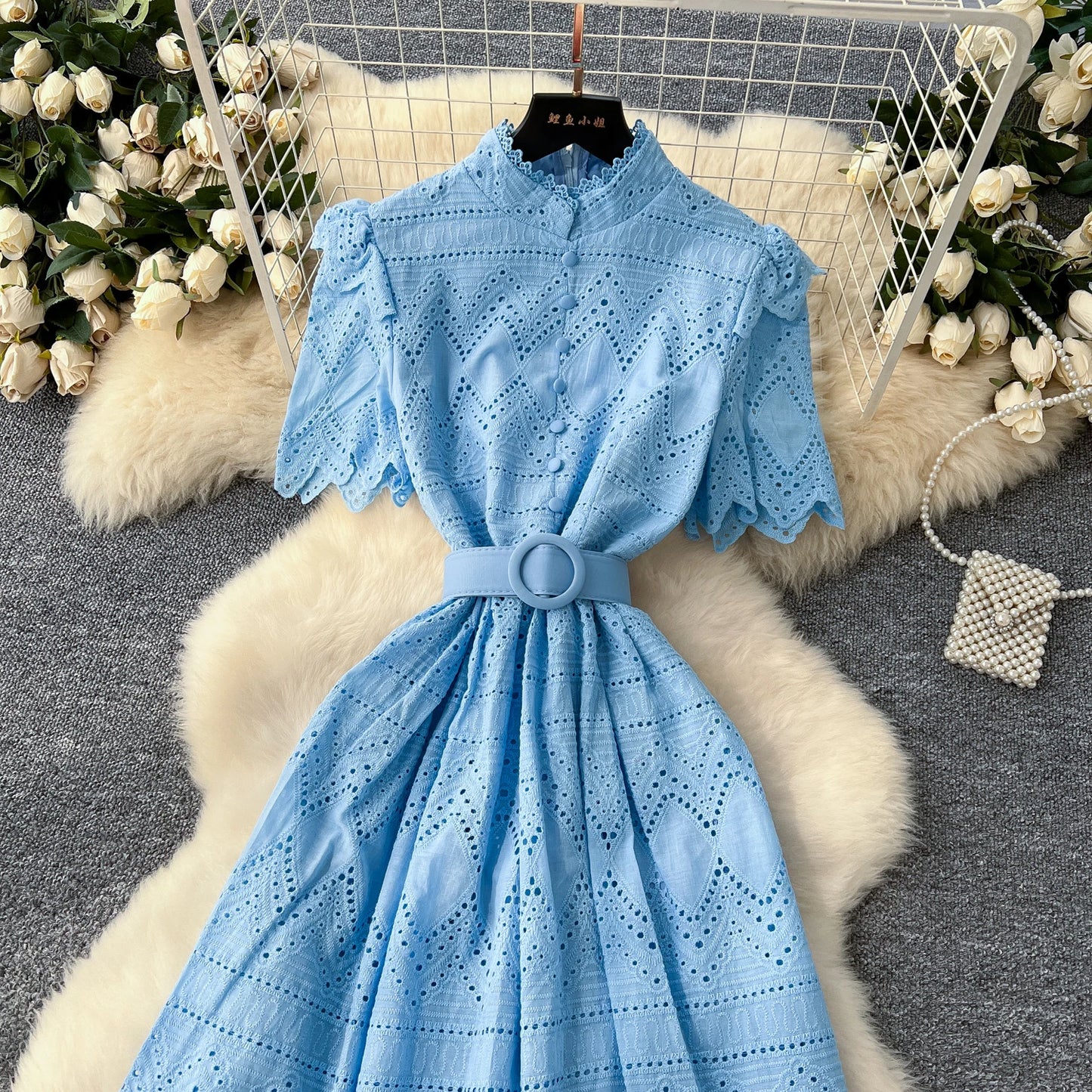 O-Neck Sash Embellished A-Line Dress