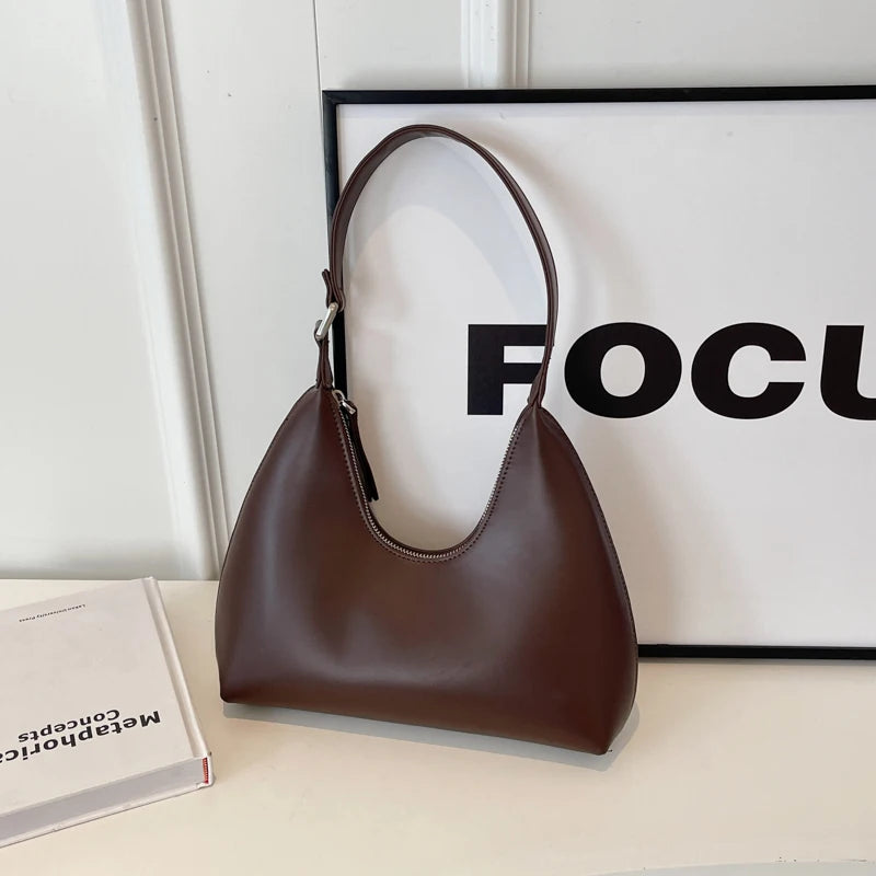 Minimalist Pure Color Polyurethane Leather Shoulder Bag for Women