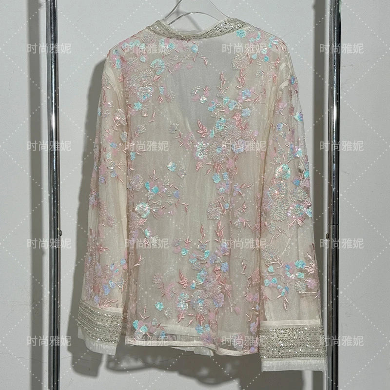 Fashion Heavy Sequin Beaded Women's Versatile Loose Trendy Embroidered Cardigan Top 2025 Autumn New Commuter Jacket