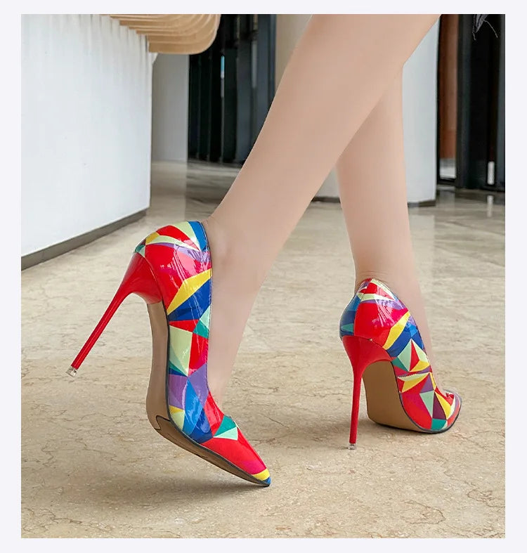 Colorful Printed Pointed Toe High Heel Pumps for Women