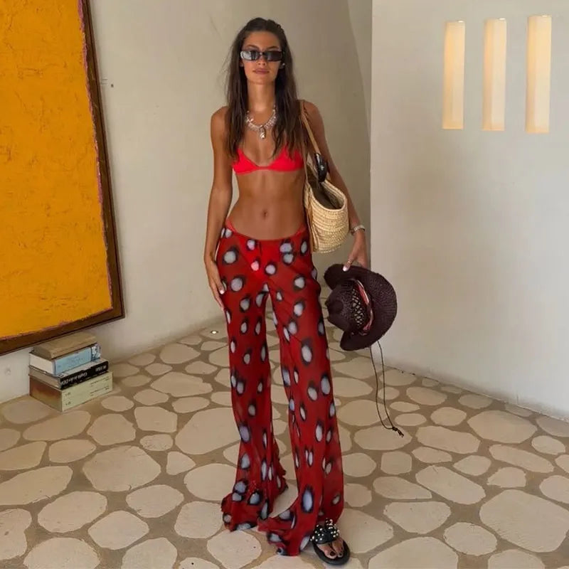 Elegant Vacation Print Shirt and Pants Set for Women