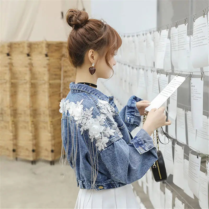 Designer Trend Woman Coat Special Winter Denim Jacket Sequin Fringe Crop Jean Jackets for Women 2025 Spring Autumn Coats Novelty