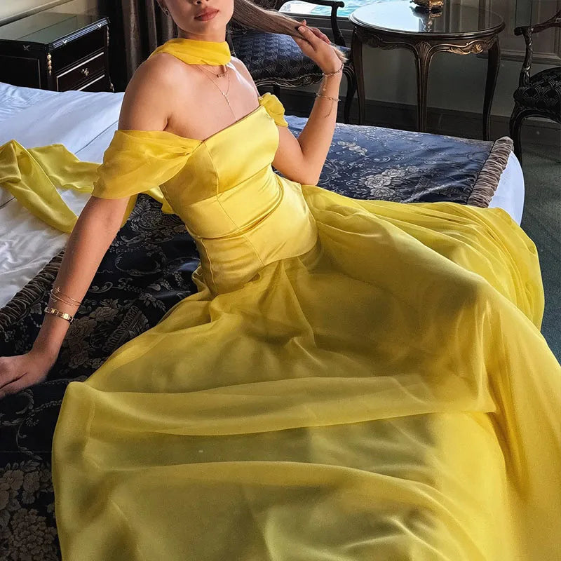 Elegant Satin Backless Pleated Evening Dress for Women