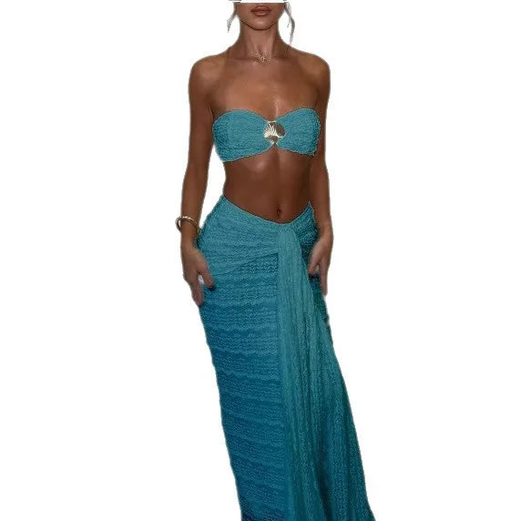 Lace Detail Strapless Two Piece Swim Set for Women