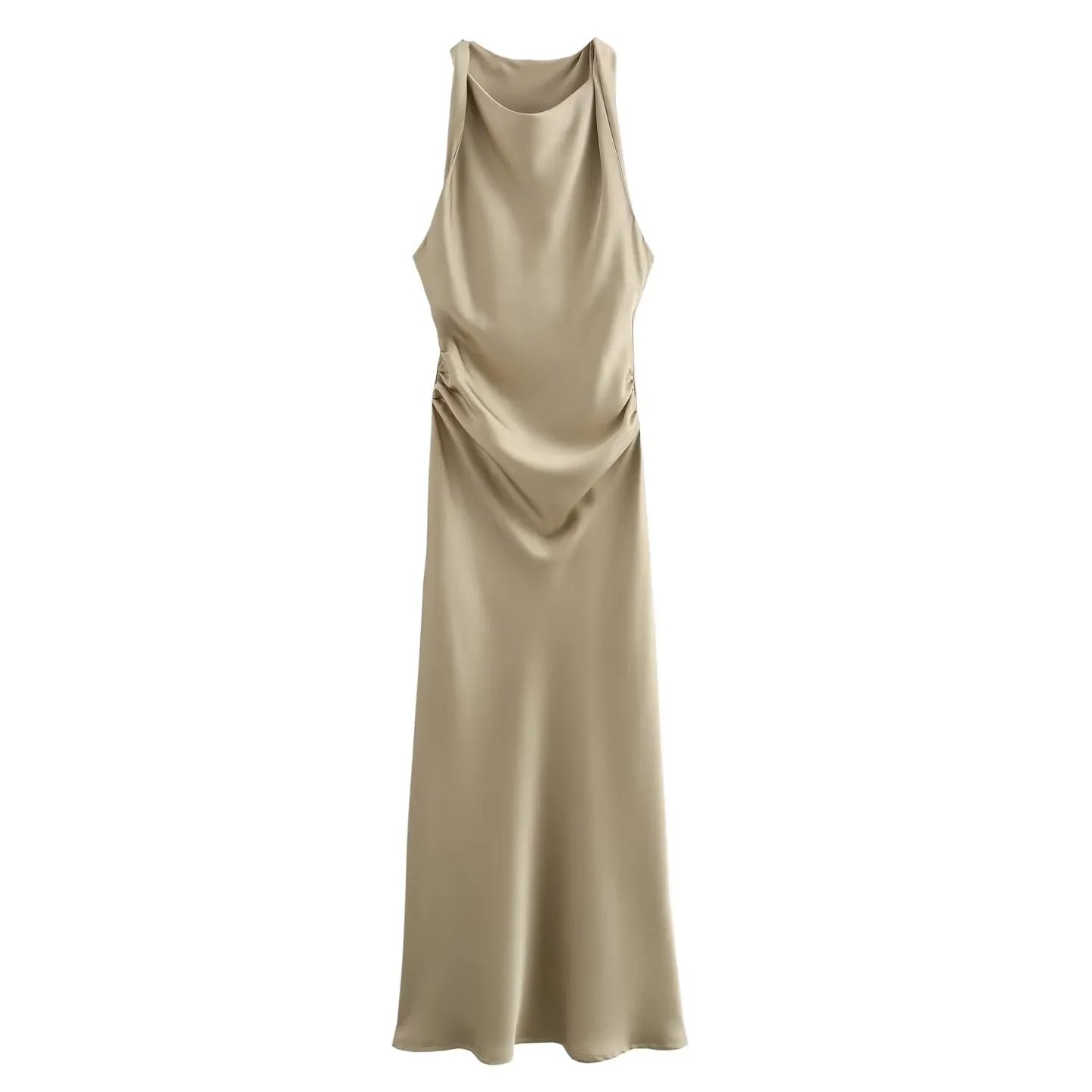 Summer Women's Satin Long Dresses Fashion Sleeveless Elegant Evening Party Dresses
